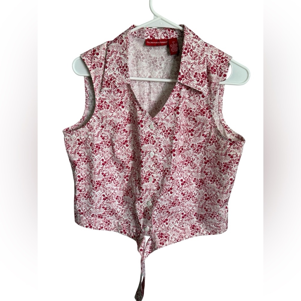 Gloria Vanderbilt Red and White Floral Tie-Front Blouse